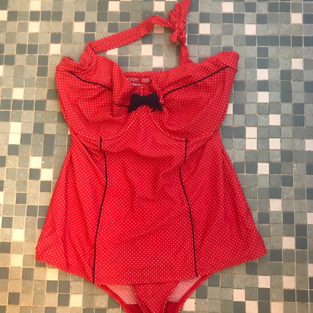 Panache Britt Halter Tankini Vintage Red Polka Dot